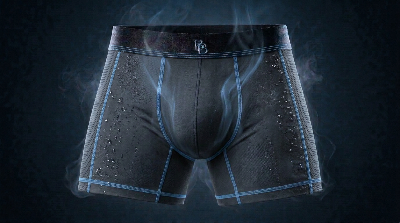 BluBallz cooling boxer brief in charcoal gray with blue stitching
